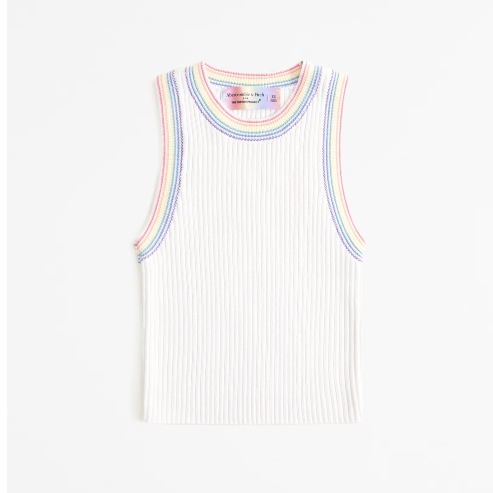 Abercrombie & Fitch White Tank Top with Rainbow Trim